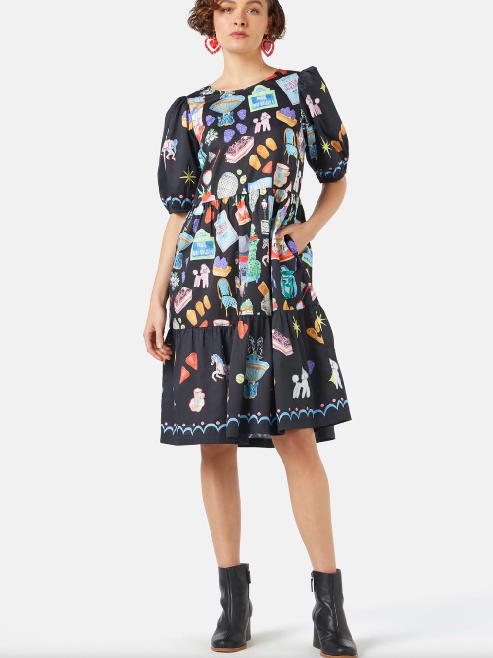 Gorman Black Midi Dress with Whimsical Paris print